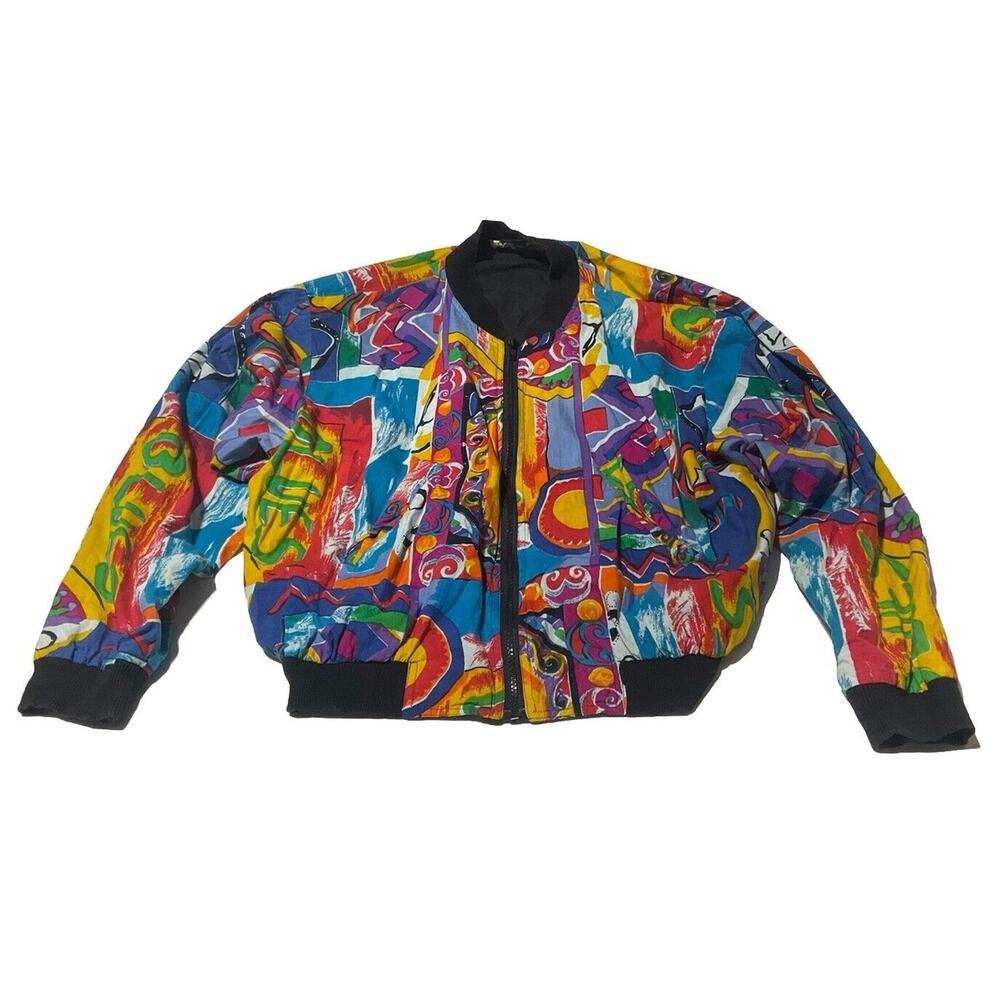 Vintage 80’s Ride Light Weight Psychedelic Jacket Bomber Size Large Retro
